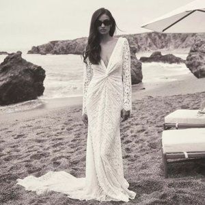 BHLDN Rish Carina Wedding Gown Size 14 Lace Long Sleeve